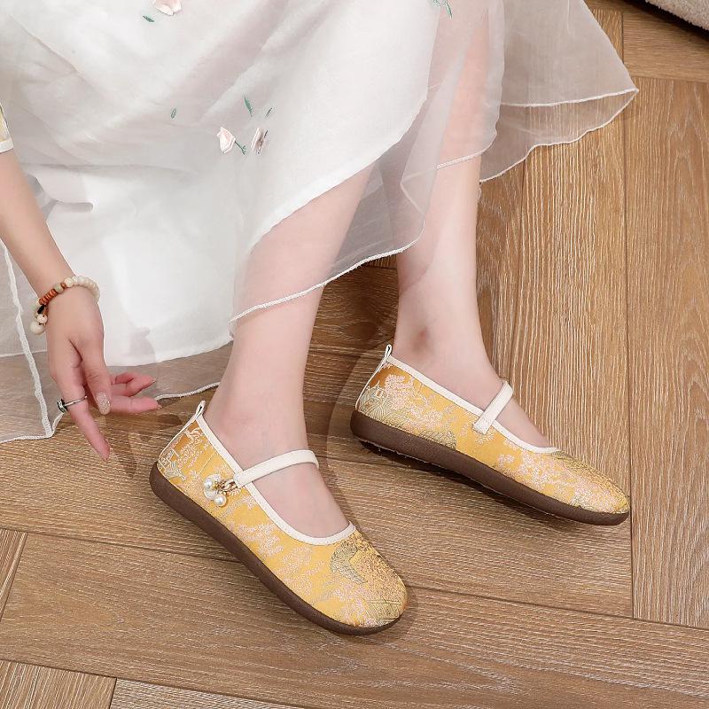 Sommer Damen rutschfeste weichsohlige flachmündige Stoffschuhe Mary Jane Retro Stoffschuhe Einzelne Schuhe