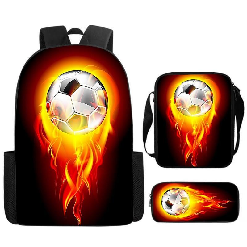 Set Zaino Stampa Calcio per Bambini Scuola Elementare 3 Pezzi Borsa a Spalla Astuccio Borsa a Tracolla