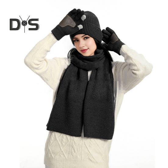 3 Pcs/Set Unisex Winter Beanie Scarf Gloves Set Thick Knitted Warm Cap Great Friction Palm Gloves Elastic Ear Protection Windproof Winter Outdoor