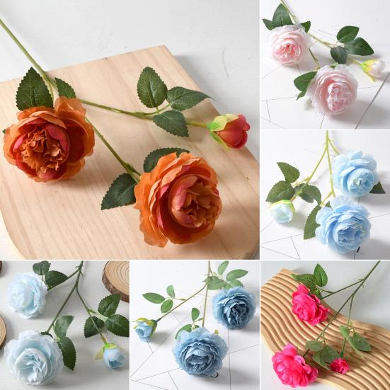 26" Artificial Peonies Flowers with Long Stems Faux Silk Peony Arrangement Bouquet with 2 Heads Full Blooms And 1 Bud for Wedding Centerpiece Party