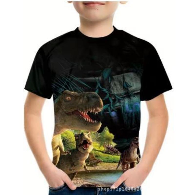Summer Round Neck 3D Oil Painting Dinosaur Printed Top Fashionable Casual Short Sleeved Children's Boy T-shirts