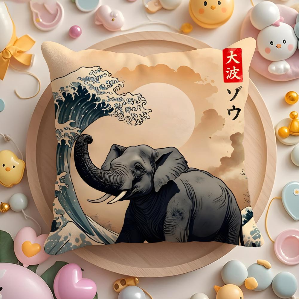 Animals The Great Wave Katsushika Hokusai Cushion Cover Plush Fabric Soft DoubleSided Printed Sofa Warm Home Gift Pillow Cover