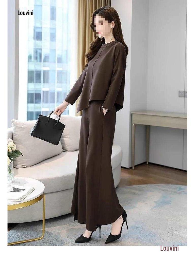2026 Spring/Autumn Women's Slimming Wide-Leg Pants Skirt Suit - Age-Reducing, Tummy-Concealing, Stylish Two-Piece Set
