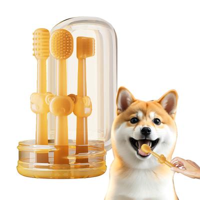 Pet Toothbrush with Soft Silicone Heads Dental Care Kit for Dogs Cats Ergonomic Handle Removable Heads Pet Tongue Cleaner for Oral Hygiene & Bad