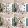 Cute Bunny Cushion Cover Farmhouse Home Decor Pillowcase Cartoon Rabbit Printed Cushion Pillows Cover Happy Easter Decorations