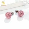 Colors Crystal Bead Polymer Clay Earrings G23 Titanium Ear Stud Micro Pave Rhinestone Disco Ball Hypoallergenic Piercing Zircon