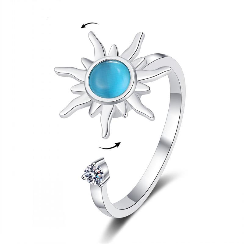 Anti Stress Anxiety  Rings for Women Sun Star and Moon  Metal Spinner Rotating Adjustable Open Rings Jewelry Gift