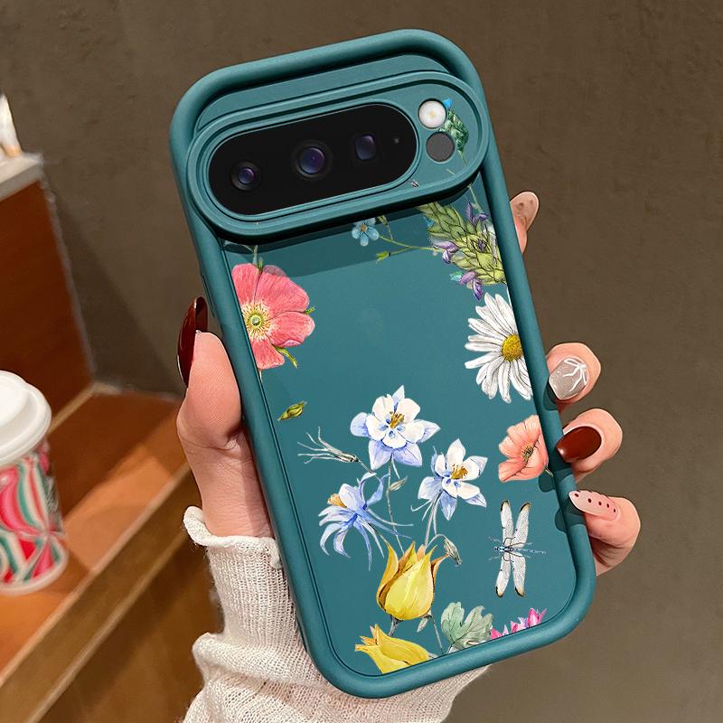 For Google Pixel 9 8 Pro Xl 8a Shockproof Yellow Rose Flower Pattern Silicone Soft Lens Protection Solid Color Anti-Fall Matte Phone Case Cover