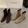 Coarse-heeled suede Korean small ankle boots women's shoes 2025 new autumn and winter velvet Martin boots coffee-colored thin short boots