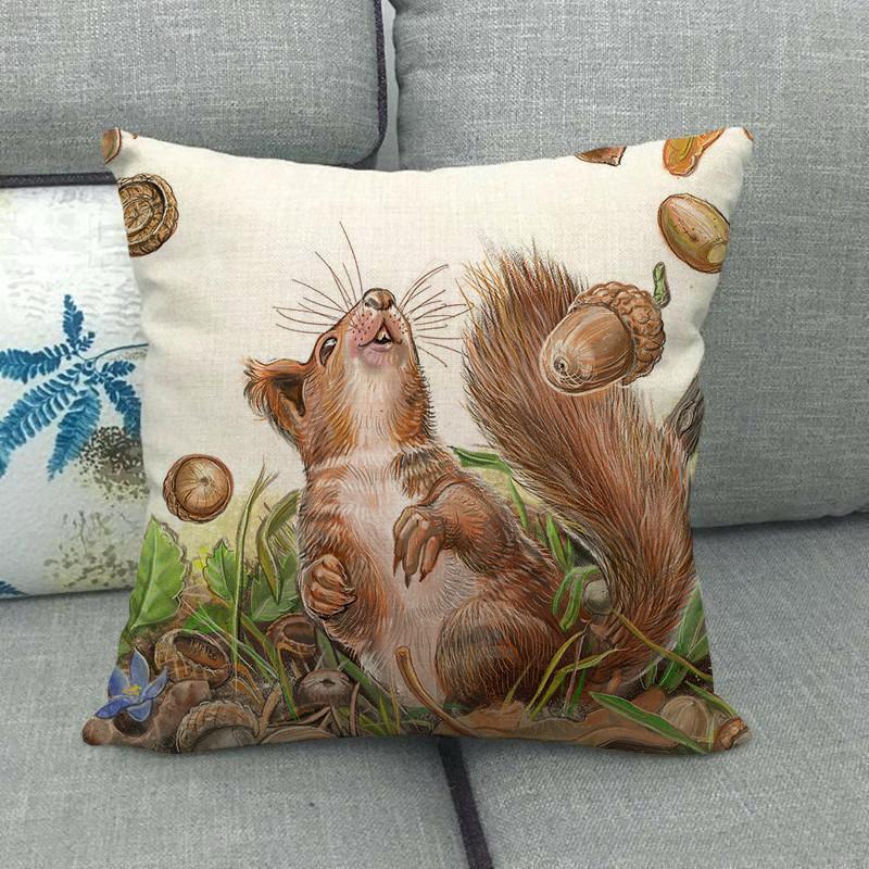 Autumn Animals: Dogs, Squirrels, Wolves, Raccoons Digital Printing Short Plush Pillow Covers For Car Sofa Office Cushion Cover