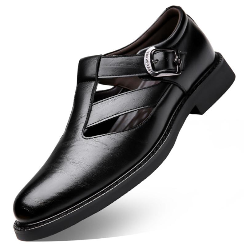 Fashion Men's Leather Shoes Business Casual Forma Wear Pointed Toe Soft Sole Non-Slip Summer Sandals Black Leather Shoes luxury shoes