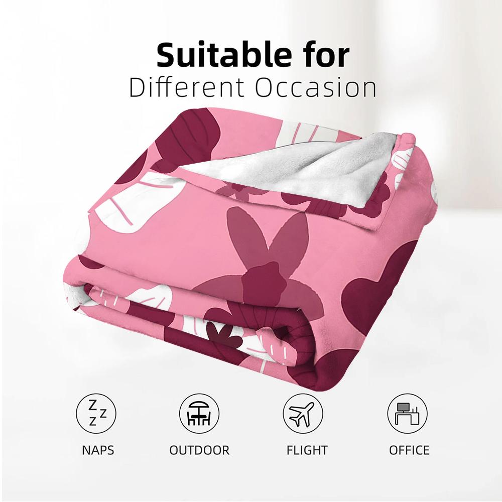 Pink Base Maroon Sketch Floral Cartoon Anime Print Flannel Blanket Soft Warm Throw for Kids Bedroom Sofa Christmas Office Car