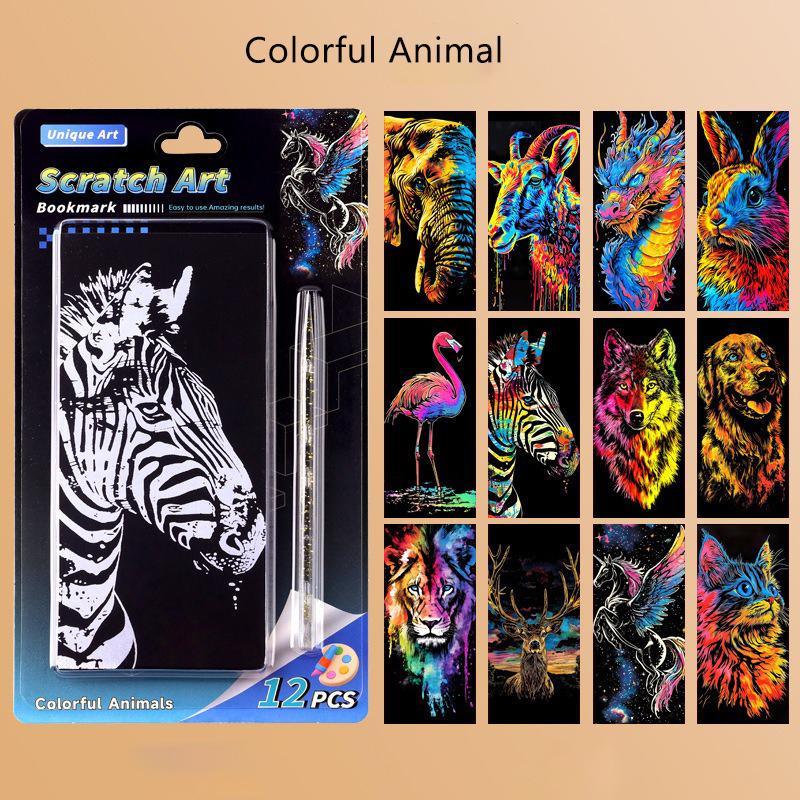 

12 Pcs/Set Diy Scratch Painting Famous Architectural Scenery Cartoon Animal Scraping Painting Manual Scratch Drawing Toys Gifts