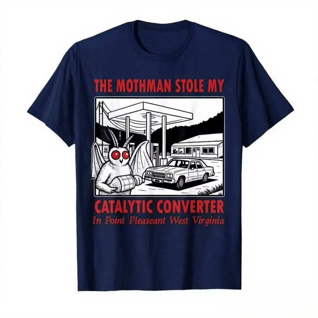 

The Mothman Stole My Catalytic Converter Retro Funny Spooky Tshirt for Men Women 100 Cotton T Shirts Short Sleeve Tops 4XL
