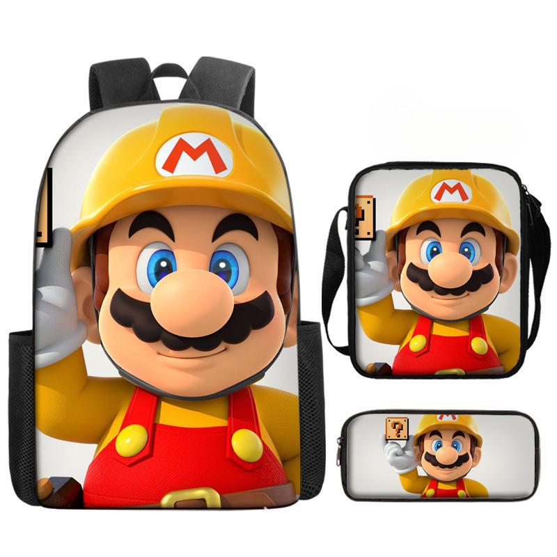 Student Schoolbag Three-Piece Set, Animation Cartoon Backpack, Shoulder Bag, Pencil Case.