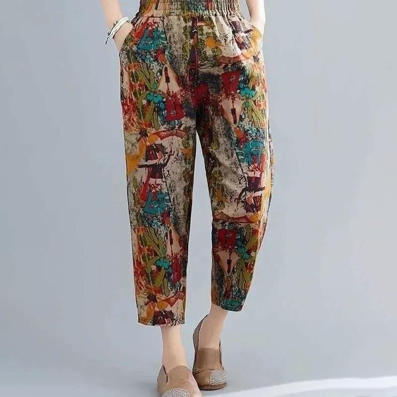 

Брюки Летние Женские Большого Размера Свободные Пижамные Брюки Универсальные Повседневные С Высокой Посадкой Широкие Льняные Хлопковые Брюки M