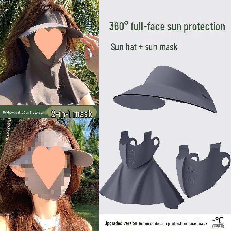 2025 Summer Full Face UV Protection Sun Hat with Ice Silk Mask One Size