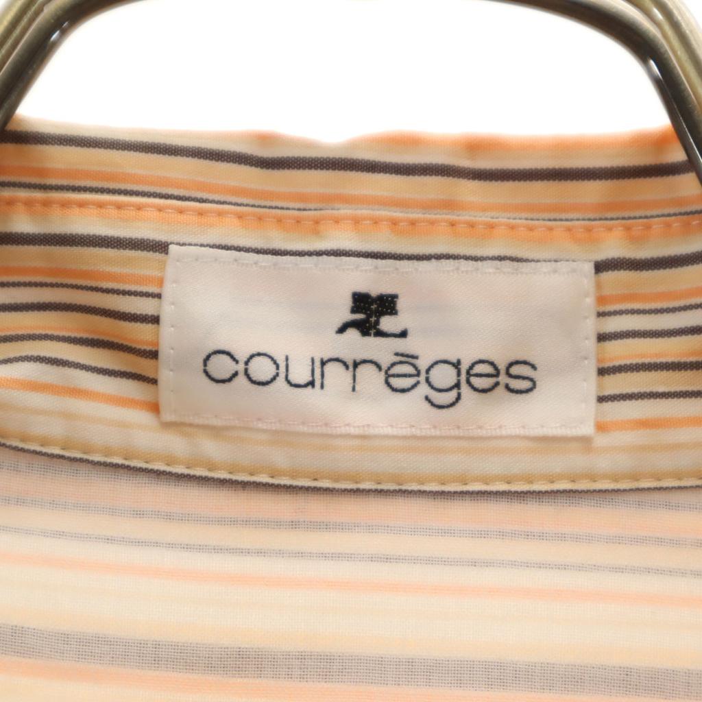 COURREGES Striped Pattern Short Sleeve Shirt Dress 9AR Orange Pullover Women Used