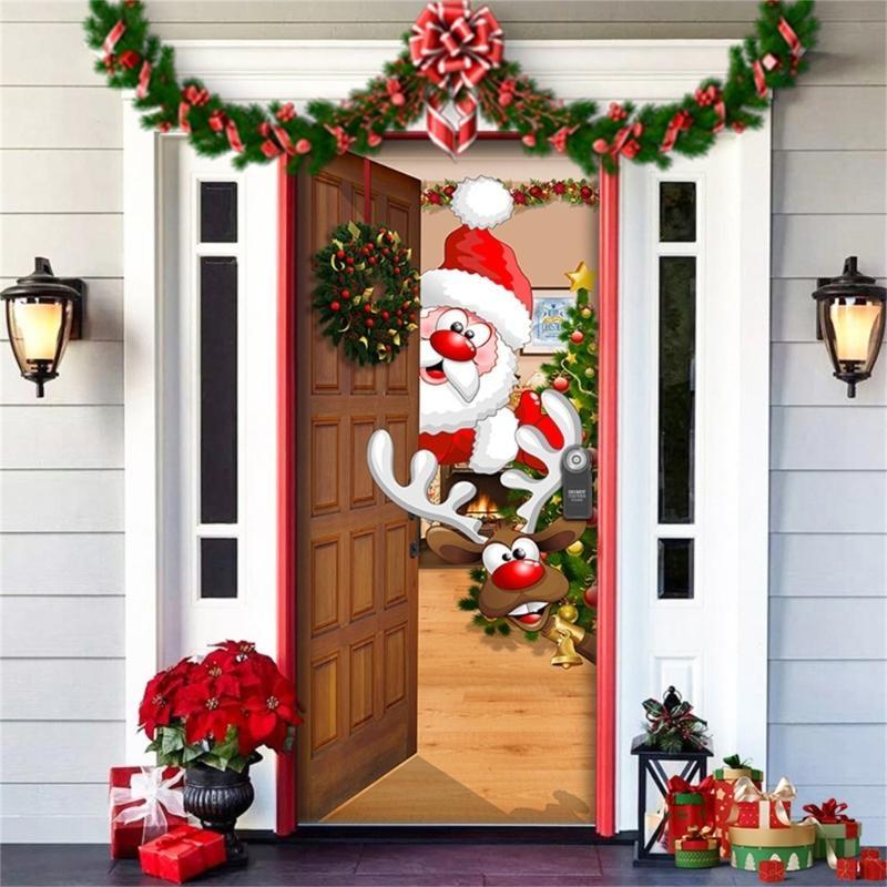 Christmas Party Background Decors Durable Polyester Door Hanging Tapestry Easy Mount
