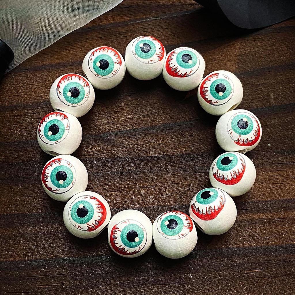Fashionable Halloween Wood Bead Bracelet Pumpkin Spidererb Funny Face Bangle Hand Link Chain for Women's Accessories