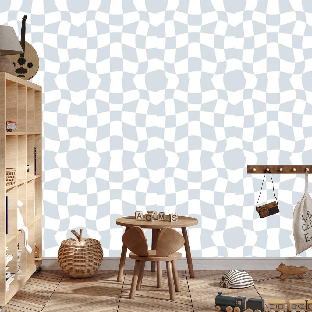 Wallpaper Casual Checkerboard White and Light Gray 50x1000