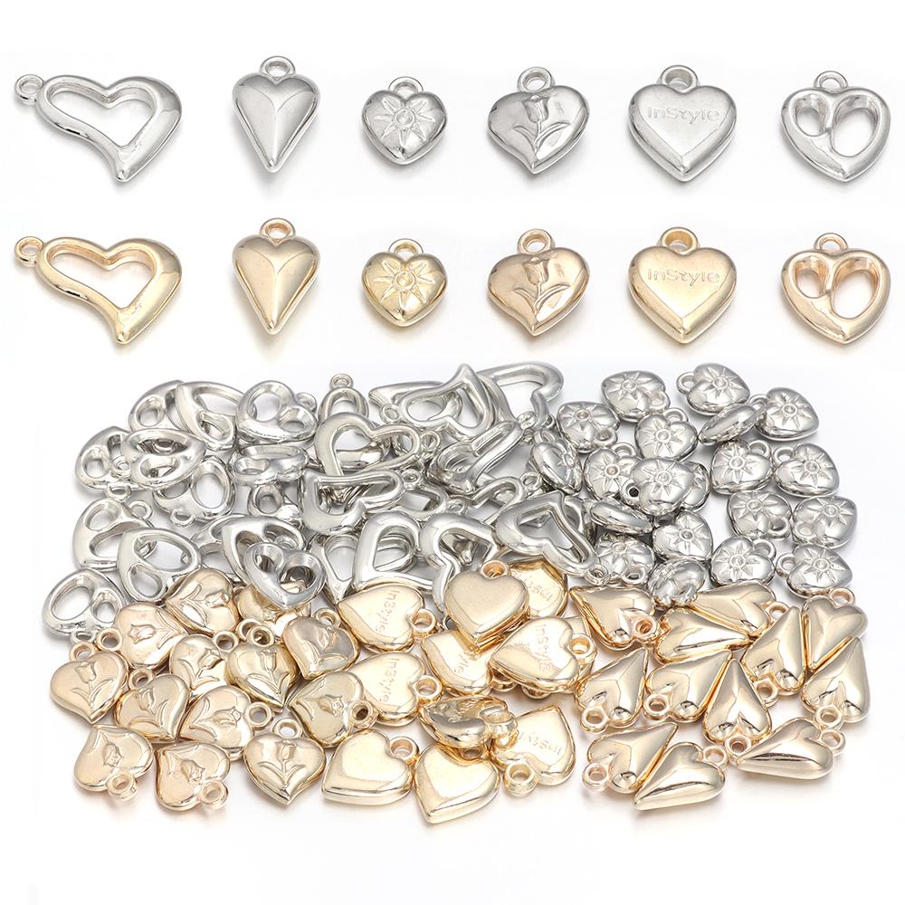 20pcs/lot 6 Style Heart Shape CCB Pendants Charm Necklace Earring Pendants For DIY Jewelry Making Bracelet Handmade Accessories
