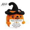 Halloween Häkelkürbis Dekor Handgemacht Positiv mit Hexenhut, Herbst Boo Korb Füller, Gemütliche Herbst Wohnaccessoires Mini Gestrickte Plüschfigur,