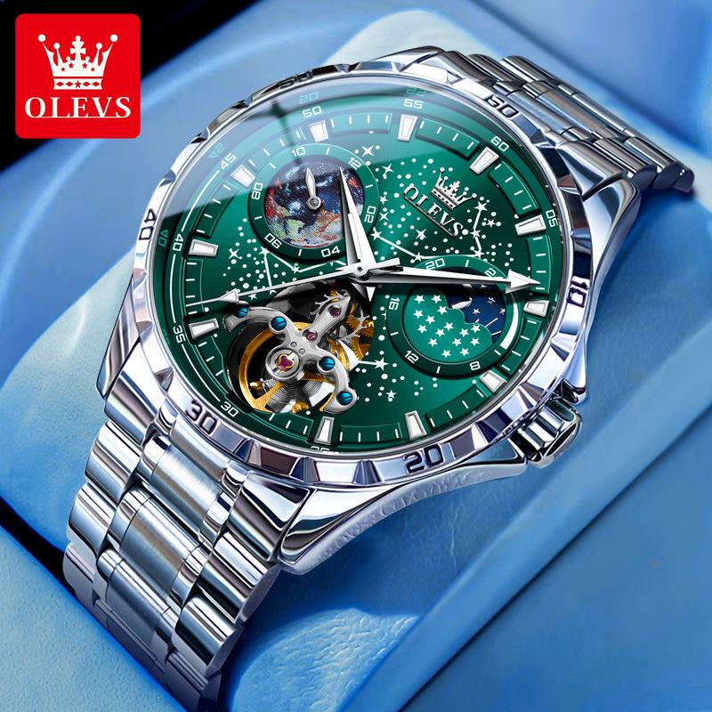 

Olissis Men’s Starry Sky Multifunction Mechanical Business Watch, Hollow Design, Waterproof