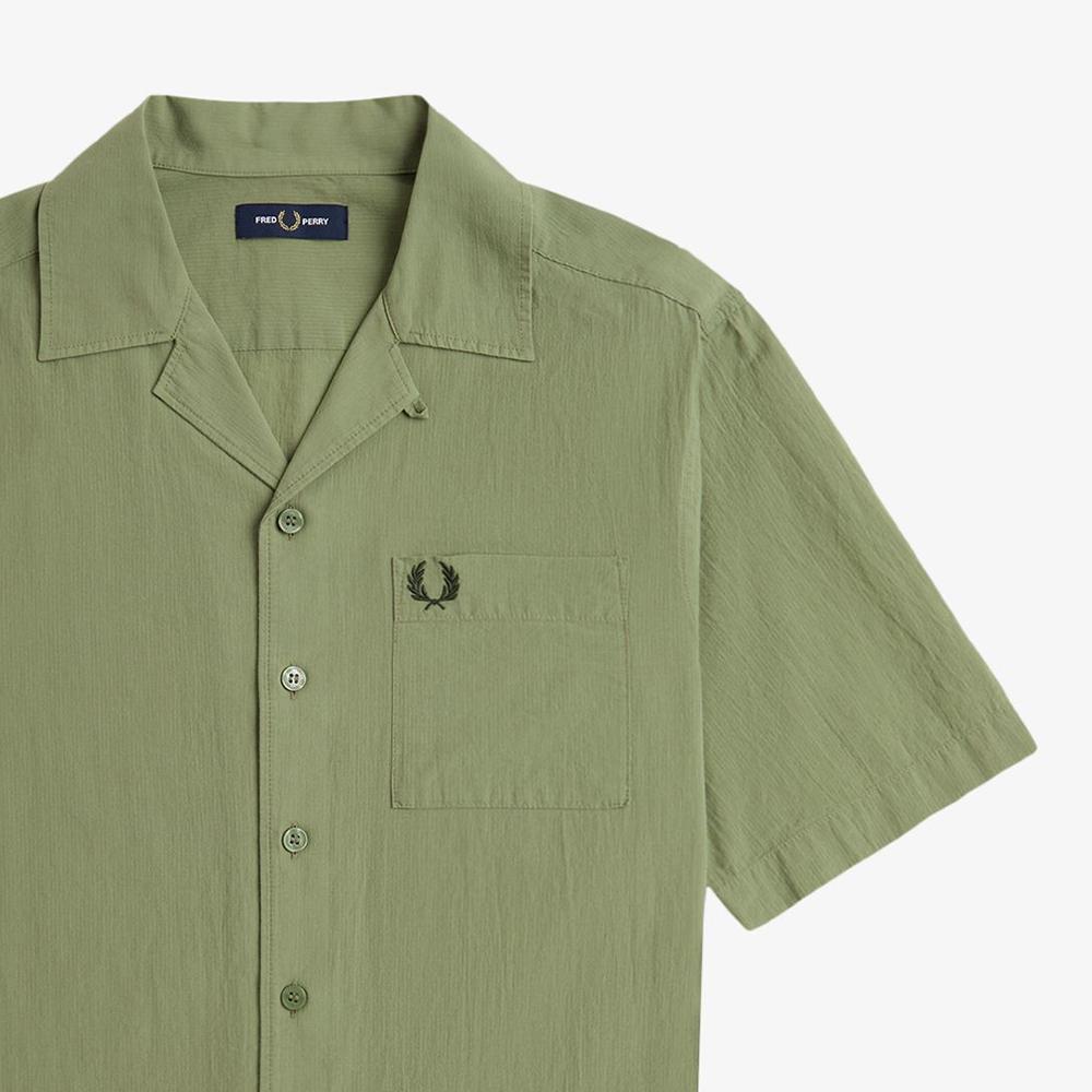 FRED PERRY [Sharp] Lightweight Textured Revere Collar Shirt - Olive Mint Afpm2517762-X88