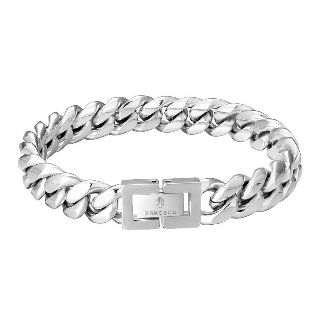 Kihei Bracelet Cuban Bracelet Width 10mm Stainless Steel Thick White Gold Plated Kihei Chain Bracelet 4 Side Cut Men Hip Hop Street B Series