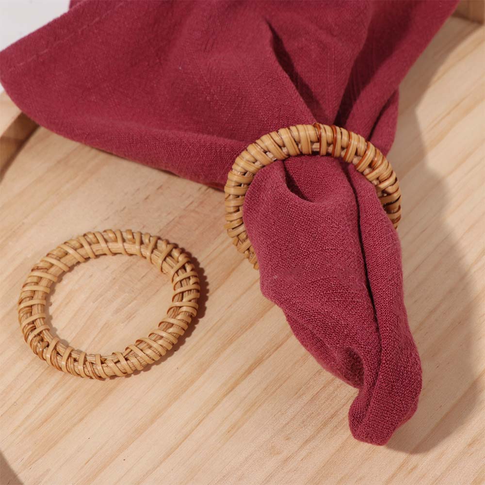 12Pcs Rustic Table Napkin Buckle Reusable Napkin Holder Bohemian Rattan Napkin Ring Restaurant