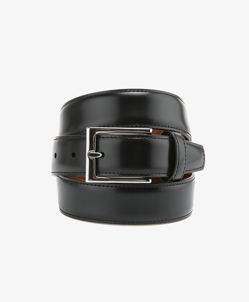 BROOKS BROTHERS Leather Silver Buckle Belt (Black) (50302065)