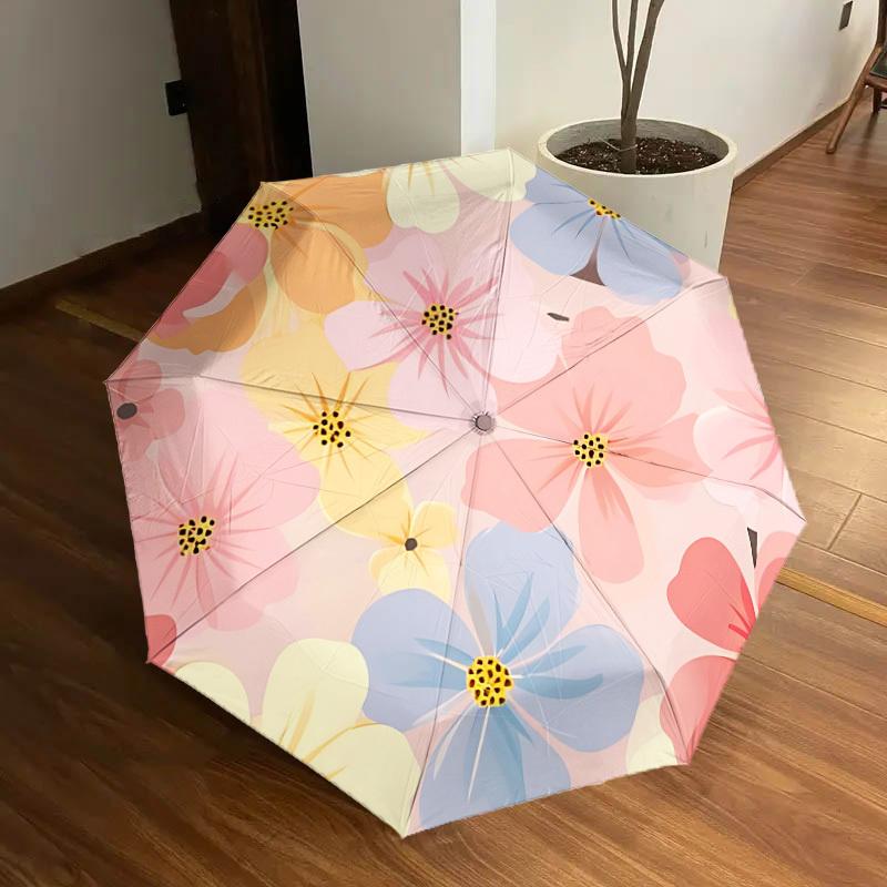 

1pc Floral Pattern Automatic Folding Umbrella, Portable Collapsible Design, 8-Rib Iron Frame, Outdoor Accessory yy250905101