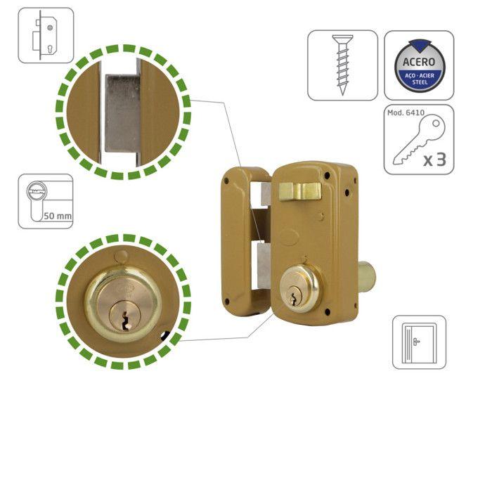 AMIG 75U Aufschraubschloss links 76x120 mm emaillierter Stahl gold - Messingzylinder Ø25x50 mm