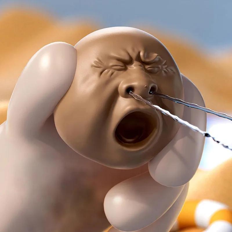 Funny Tea Pet Yawning Person Avatar Plastic Ugly Tea Pet Squirting Toy Boy Girl Stress Relief Toy Tea Set Tea Table Decoration