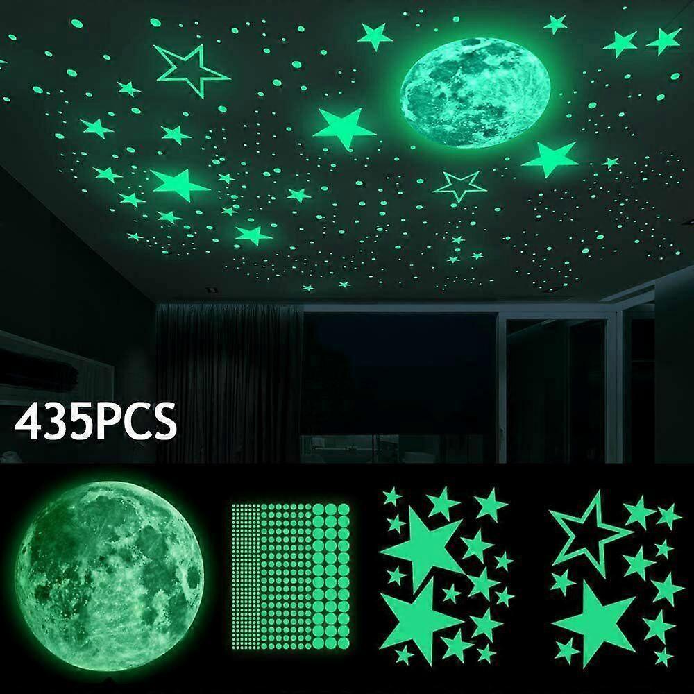 453 Pieces Glow In The Dark Stars Wall Stickers, Moon and Stars Luminous Stickers, Fluorescent Star Sticker Ideal for Ceiling, Nursery, Wall Decor
