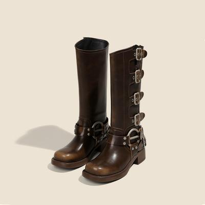 Bottes de Cowboy Western Maillard Bottes à Talon Carré pour Femmes Nouvelles Printemps et Automne 2025 Bottes Martin Hautes au Genou