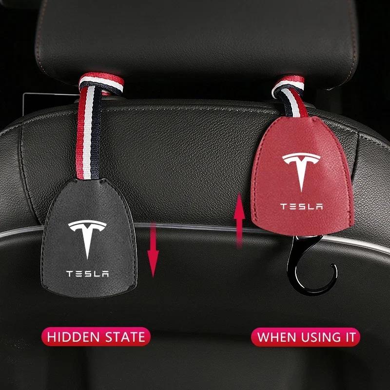 Car Sticker Tesla 1pcs Leather Car Seat Back Hooks Portable Hanging Bag Rack For Tesla 3 S X Y Cybertruck Roadster