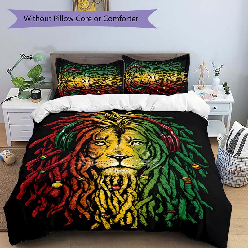 Rastafari Lion of Judah 3pcs Bedding Set Duvet Cover Closure Includes 1 Duvet Cover & 2 Pillowcases for All Seasons Bedroom Home Dorm Decor