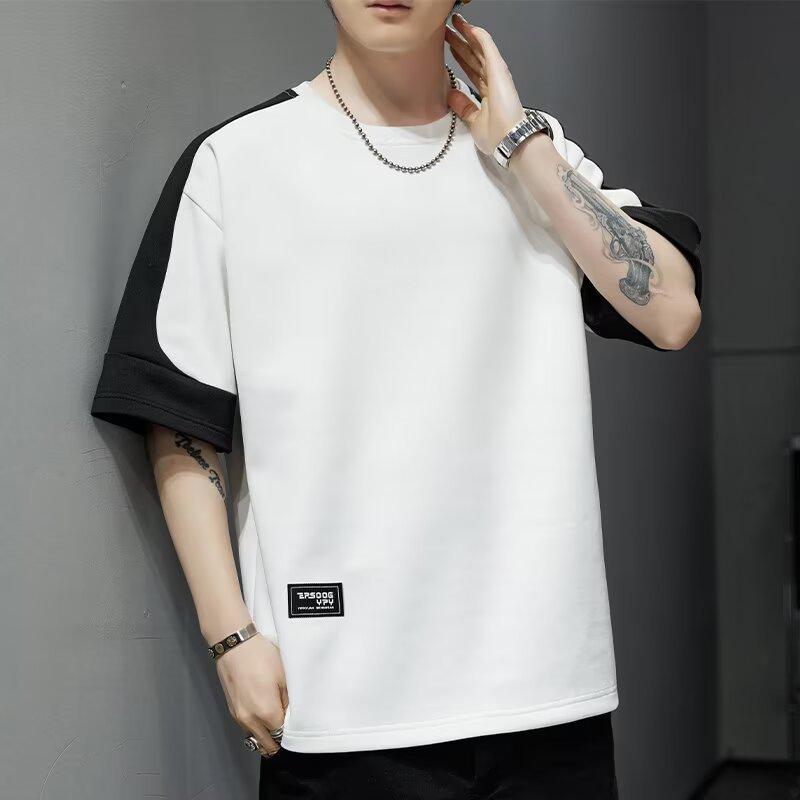 Tricou de vară japonez de nișă la modă pentru bărbați, cu mâneci cinci sferturi și croială lejeră