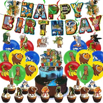 Cartoon Tung Tung Sahur Tralalo Theme Birthday Party Decoration Supplies Game Brainrot Banner Balloon Photo Background Kids Gift