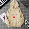2025 Pretty Cute Eye Lashes Red Lips Print Women Hoodie Summer Casual Short Sleeve O Neck t-shirt Ladies White Hooded Sweatshirt