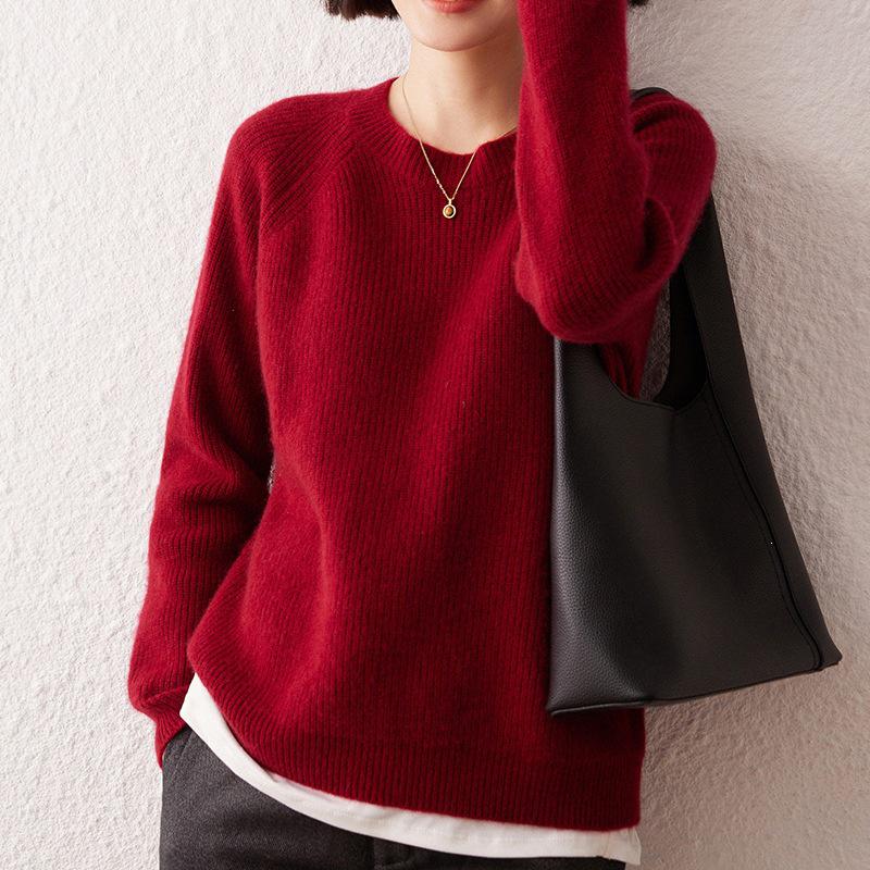 Women's Slimming Round Neck Long Sleeve Cashmere Knit Sweater