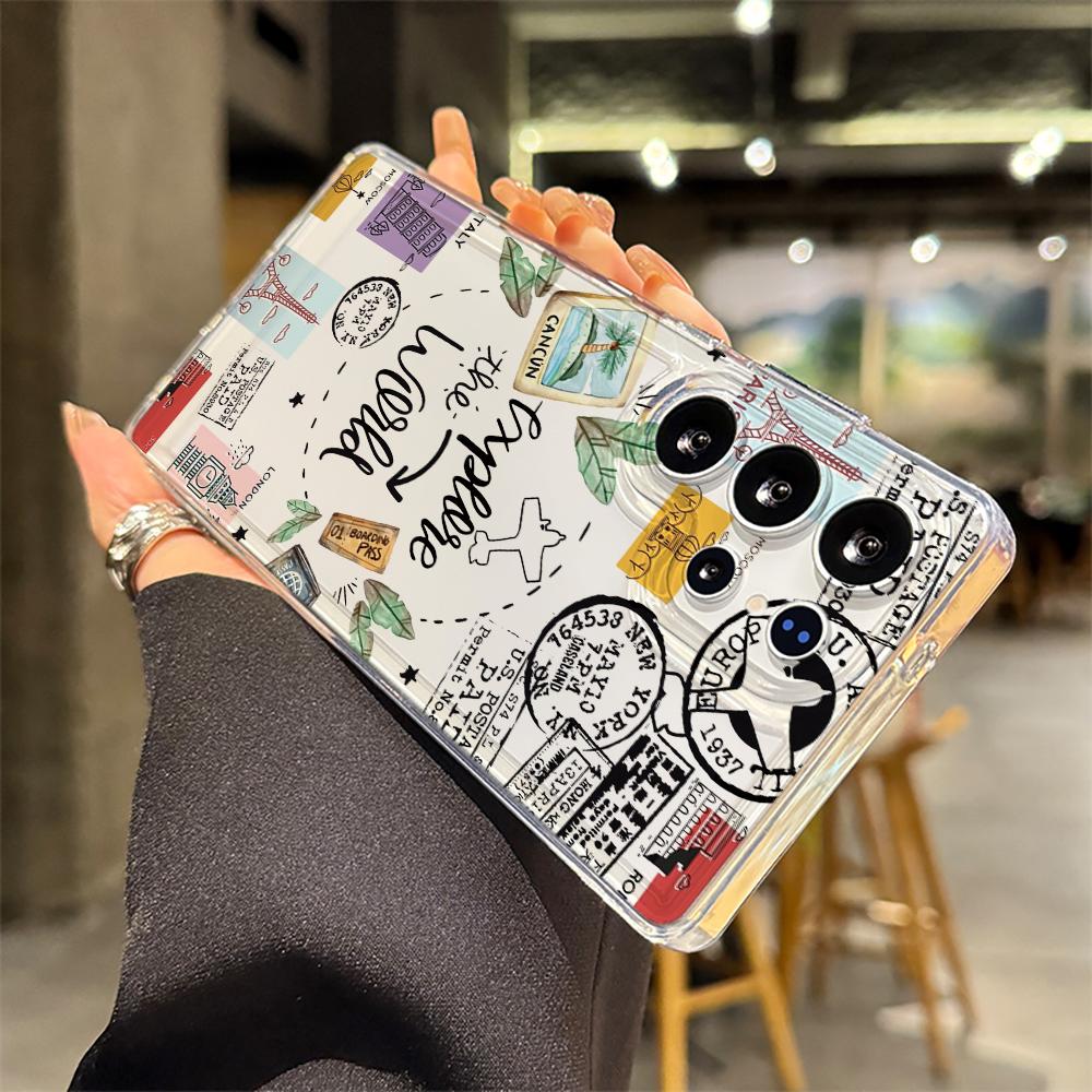 Travel Postcard Phone Case For Samsung Galaxy A35 A55 A53 A54 A34 5G Note 20 S23 S25 S24 S22 S21 Ultra FE Plus Clear TPU Fundas