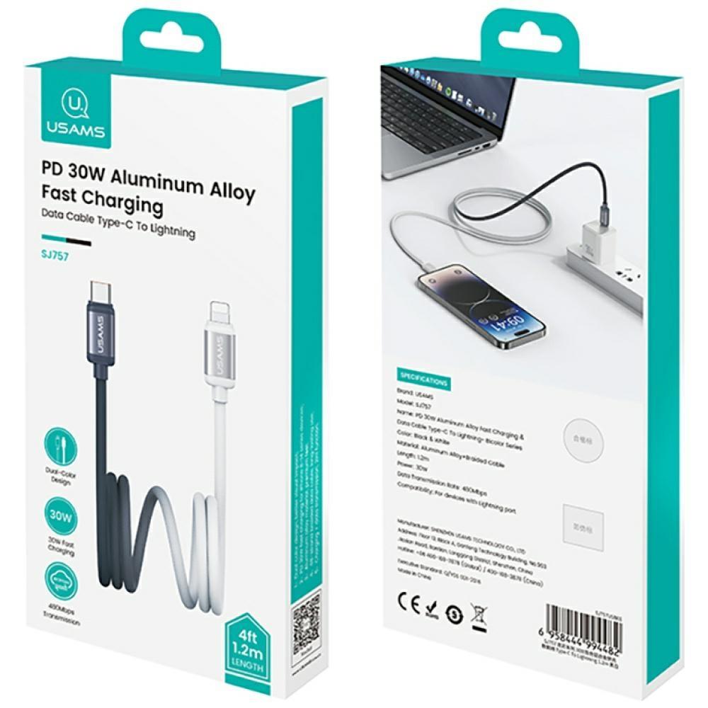 Kabel USAMS Bicolor Series SJ757 PD 30W USB-C/Lightning 1.2m czarno biały