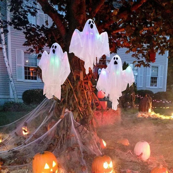 Fantôme à Suspendre Halloween, Fantômes Blancs Suspendus avec Lumière LED effrayante, Mignon fantôme Volant, Halloween Décorati[132]