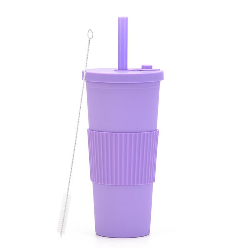 

2025 Пластиковий стакан великої місткості з подвійними стінками, великим отвором для соломинки, для перлин боба та молочного чаю, портативний, для вулиці, з соломинкою 700ml фіолетовий