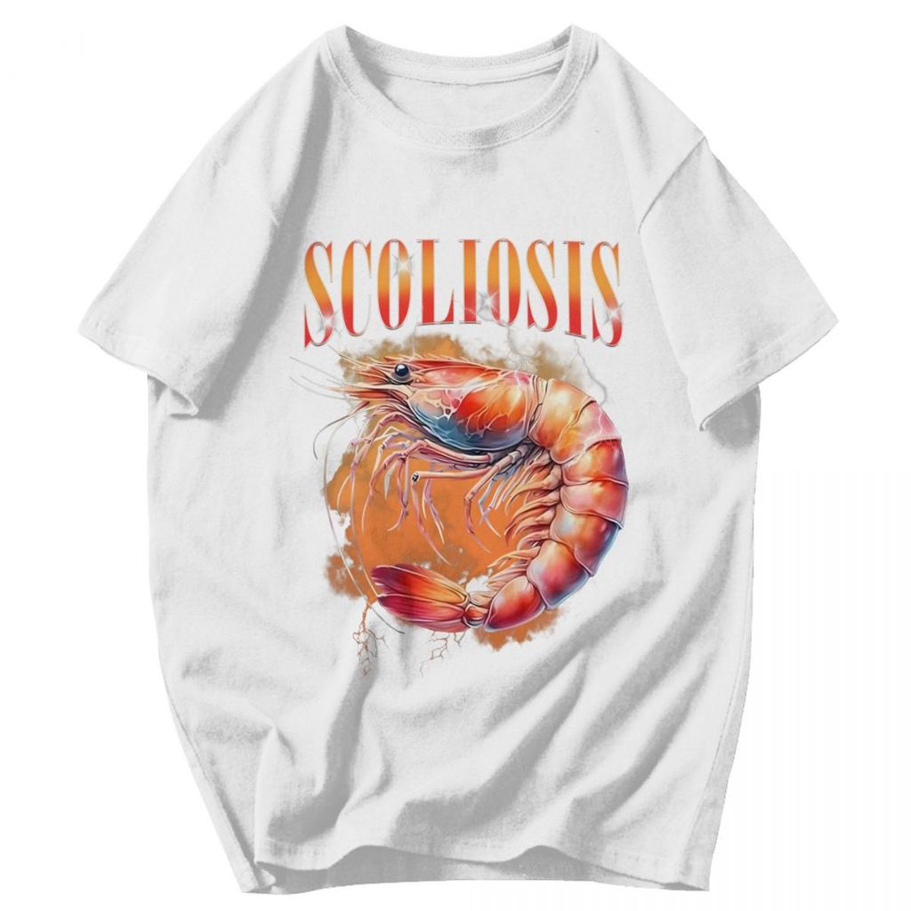 Men T Shirt Funny Shrimp Scoliosis Meme Trendy Summer Y2K Graphic Oneck Unisex Clothes T Shirts