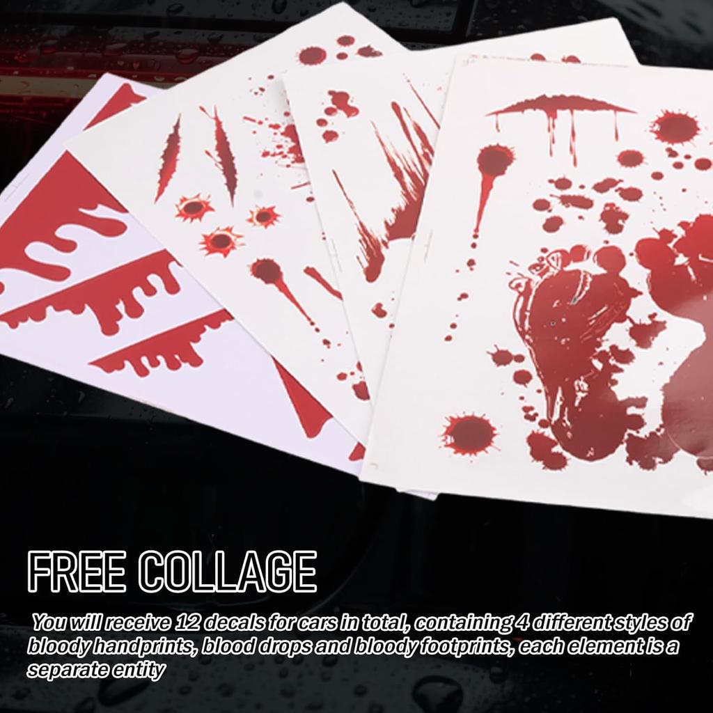 12 Sheets Halloween Blood Car Stickers And Decals,Funny & Stylish Halloween Car Decorations For Engine Hood/Rear-View Mirror/Door,Self-Adhesive