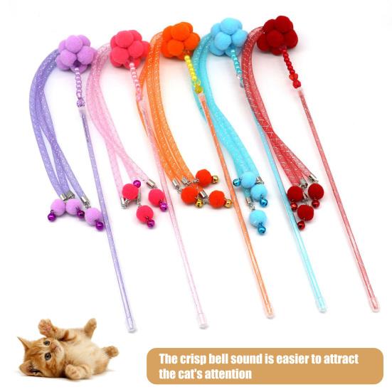 Cat Wand Toy Plush Exercise Training Pet Kitten Teaser Interactive Stick Toy with Bell for Indoor